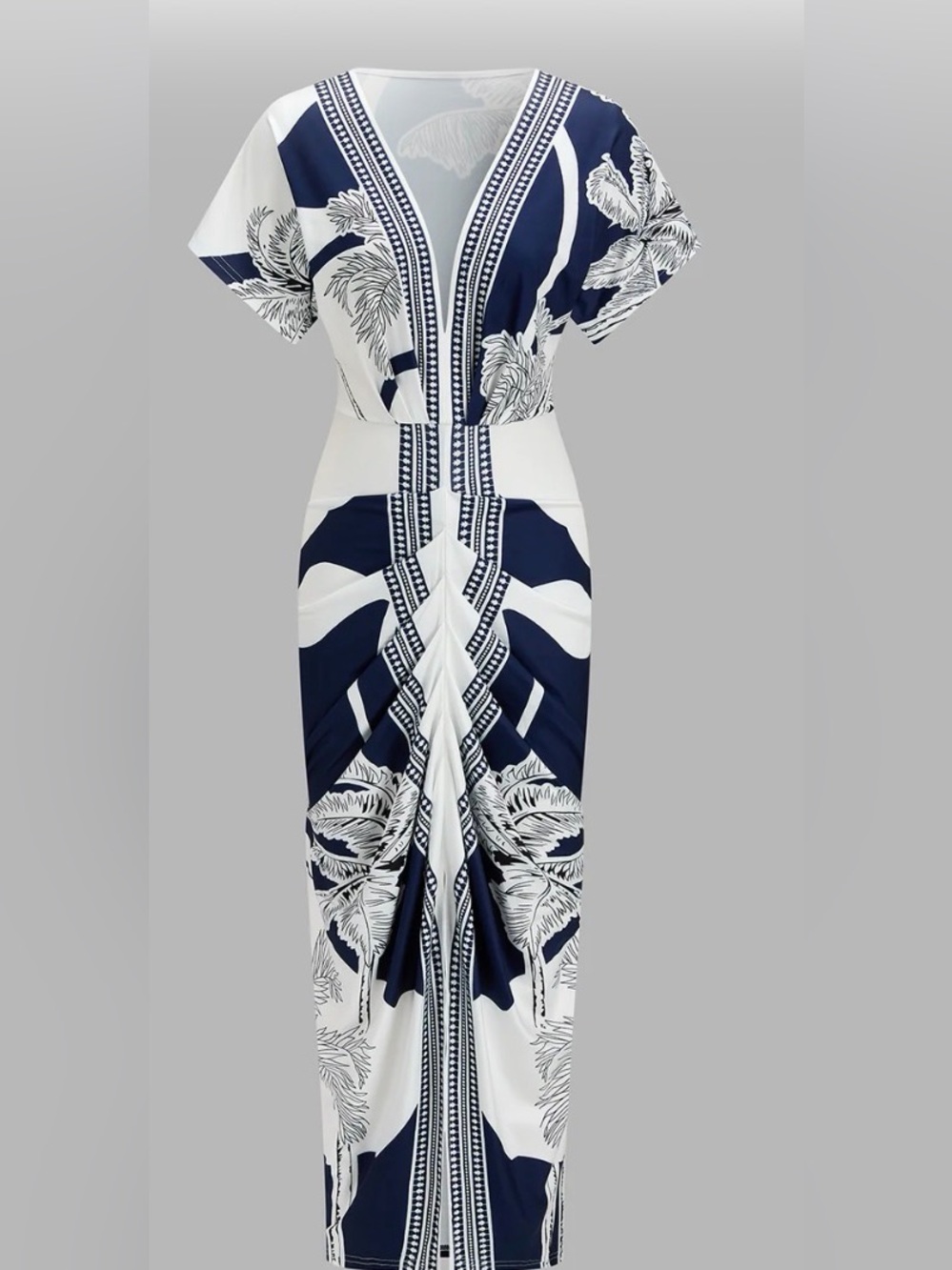 Commense Navy & White Floral V-Neck Midi Dress - Picture 3 of 4